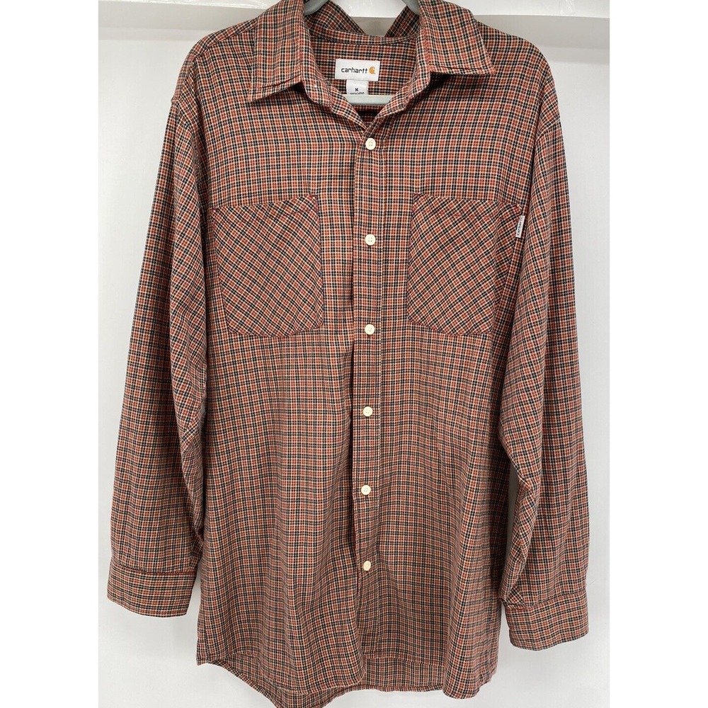 Carhartt Shirt Mens Medium Button Up Long Sleeve Plaid Front Pockets